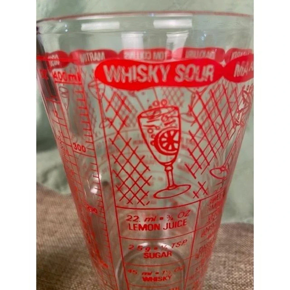 Vintage Cocktail Multi-Recipe Mixing Glass and 5 Piece Bar Tool Set Stainless